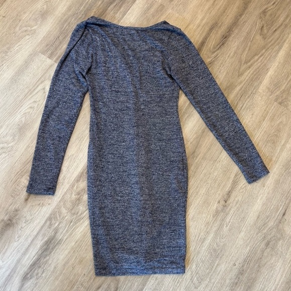 POOF! sexy form fitting long sleeve flattering dress. Heather blue. Lace up top - Picture 4 of 11